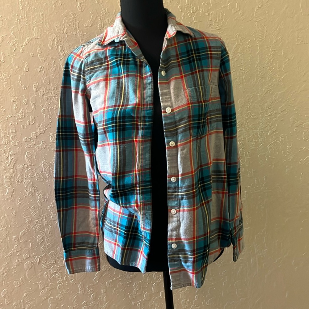 Old Navy Teal Blue Plaid Button-Down Shirt